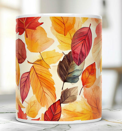 Fall Leaves Mug, 11 Oz Ceramic Cup, Tea Coffee Lover's Gift, Gift for Nature Lover, Red Leaf Mug, Gfit for Mom, Appreciation Teachers Gift