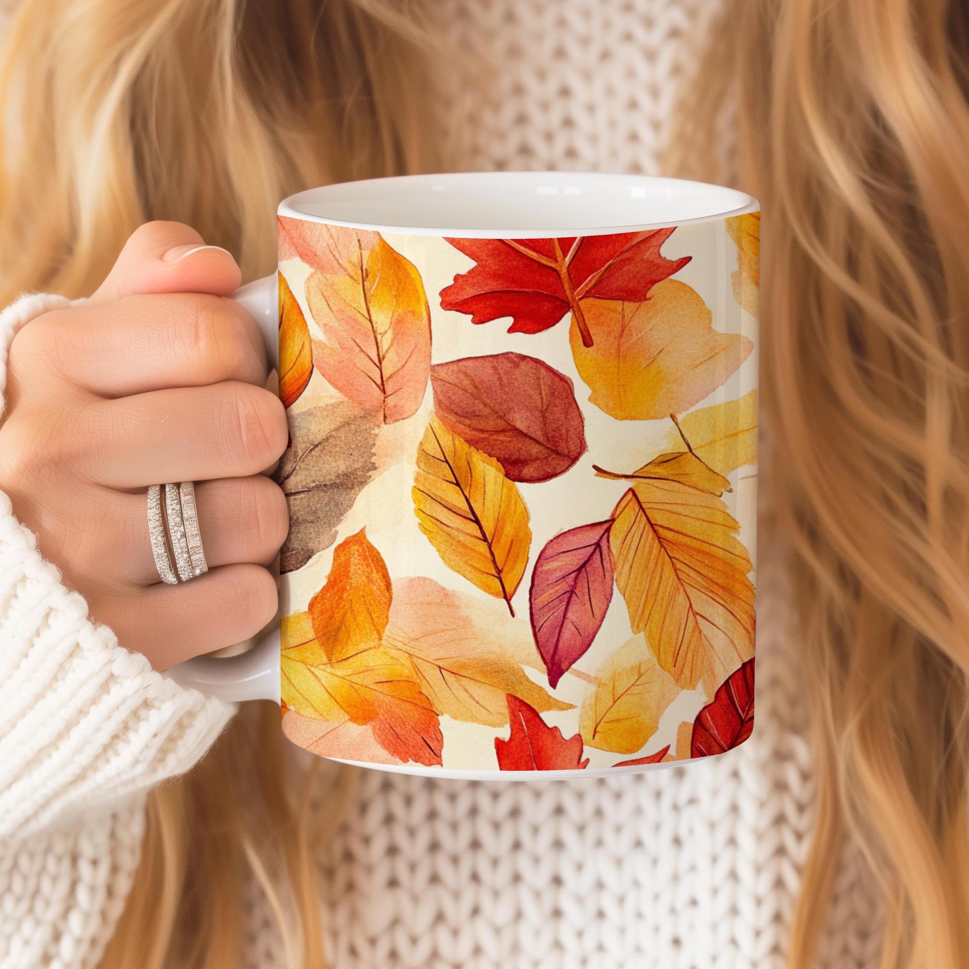 Fall Leaves Mug, 11 Oz Ceramic Cup, Tea Coffee Lover's Gift, Gift for Nature Lover, Red Leaf Mug, Gfit for Mom, Appreciation Teachers Gift