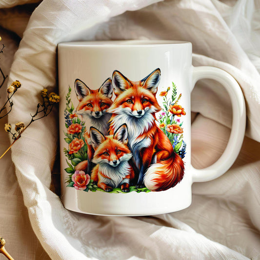 Foxes Mug, Forest Animals Tea Cup, 11 Oz Ceramic Mug for Animals Lover, Wild Nature Inspired Mug, Perfect Gift for Foxes Lover, Fall Mug