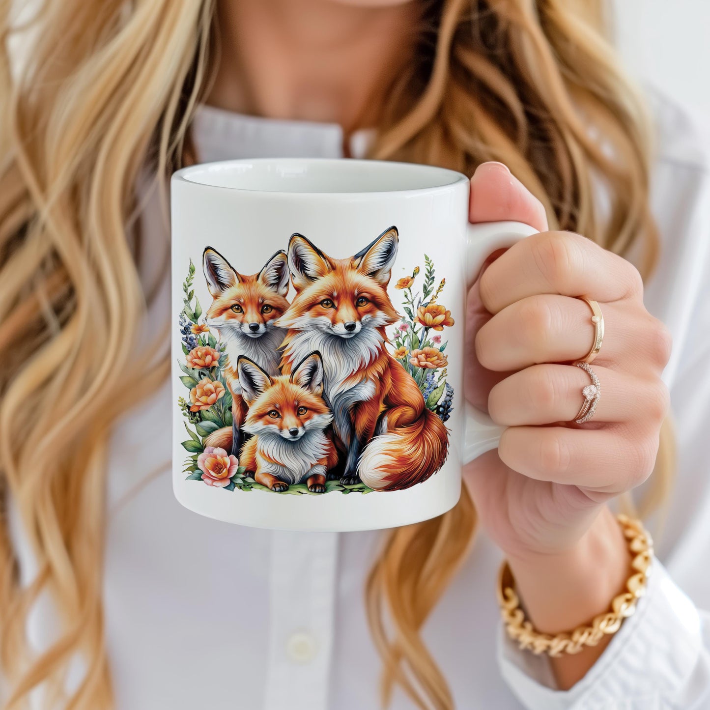 Foxes Mug, Forest Animals Tea Cup, 11 Oz Ceramic Mug for Animals Lover, Wild Nature Inspired Mug, Perfect Gift for Foxes Lover, Fall Mug