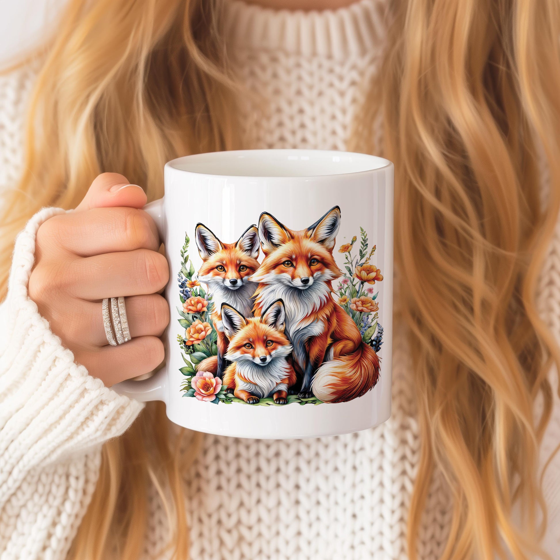 Foxes Mug, Forest Animals Tea Cup, 11 Oz Ceramic Mug for Animals Lover, Wild Nature Inspired Mug, Perfect Gift for Foxes Lover, Fall Mug