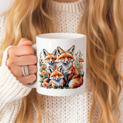 Foxes Mug, Forest Animals Tea Cup, 11 Oz Ceramic Mug for Animals Lover, Wild Nature Inspired Mug, Perfect Gift for Foxes Lover, Fall Mug