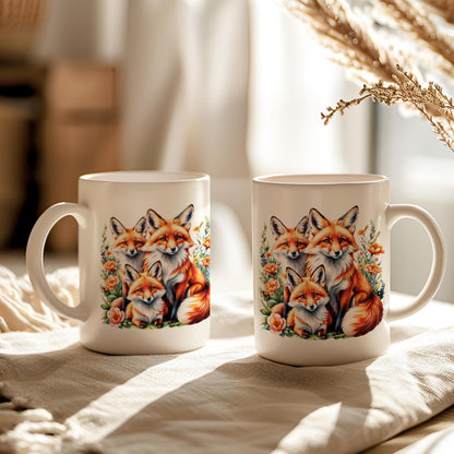 Foxes Mug, Forest Animals Tea Cup, 11 Oz Ceramic Mug for Animals Lover, Wild Nature Inspired Mug, Perfect Gift for Foxes Lover, Fall Mug