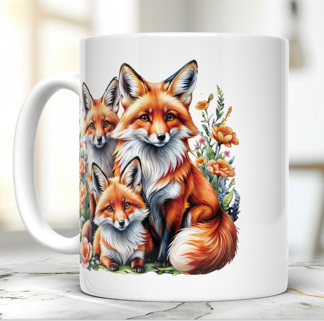 Foxes Mug, Forest Animals Tea Cup, 11 Oz Ceramic Mug for Animals Lover, Wild Nature Inspired Mug, Perfect Gift for Foxes Lover, Fall Mug