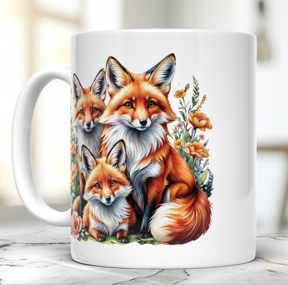 Foxes Mug, Forest Animals Tea Cup, 11 Oz Ceramic Mug for Animals Lover, Wild Nature Inspired Mug, Perfect Gift for Foxes Lover, Fall Mug