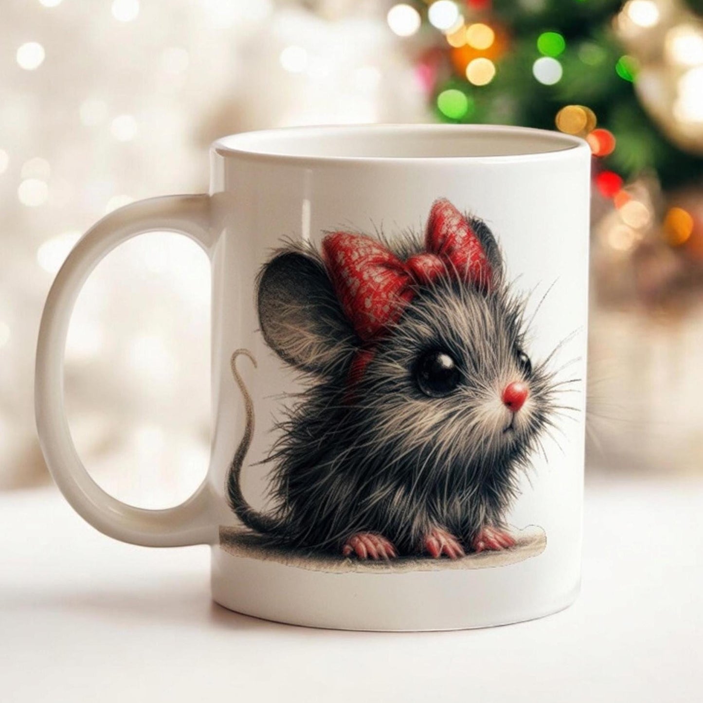 Cute Mouse Mug, Shaggy Mouse Image Mug, 11 Oz Ceramic Tea Cup, Coffee Mug, Ready Christmas Gift, Coffee Lover Gift, Animals Lover Gift