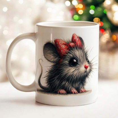 Cute Mouse Mug, Shaggy Mouse Image Mug, 11 Oz Ceramic Tea Cup, Coffee Mug, Ready Christmas Gift, Coffee Lover Gift, Animals Lover Gift