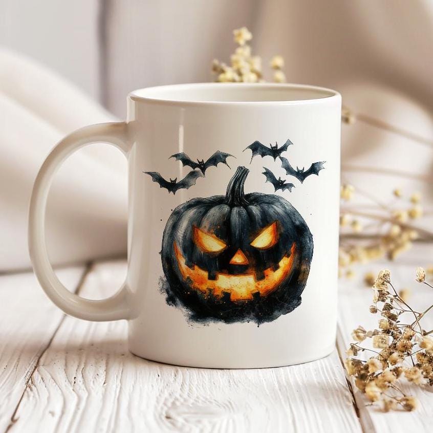 Scary Pumpkin Mug, Halloween Ceramic Tea Cup With Wishes, Angry Halloween Mug, Autumn Coffee Mug, Fall Holiday Gift, Spooky Season Mug