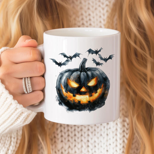 Scary Pumpkin Mug, Halloween Ceramic Tea Cup With Wishes, Angry Halloween Mug, Autumn Coffee Mug, Fall Holiday Gift, Spooky Season Mug