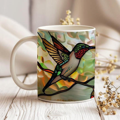 Hummingbird Mug, Stained Glass Effect Tea Cup, Birds Watcher Lover Gift, Decorative Ceramic Mug 11 Oz, Hummingbird Mug Gift, Mug Idea Gift
