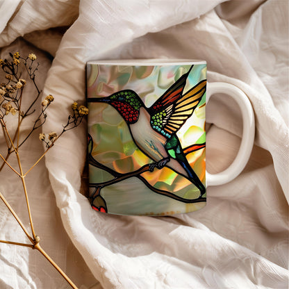 Hummingbird Mug, Stained Glass Effect Tea Cup, Birds Watcher Lover Gift, Decorative Ceramic Mug 11 Oz, Hummingbird Mug Gift, Mug Idea Gift