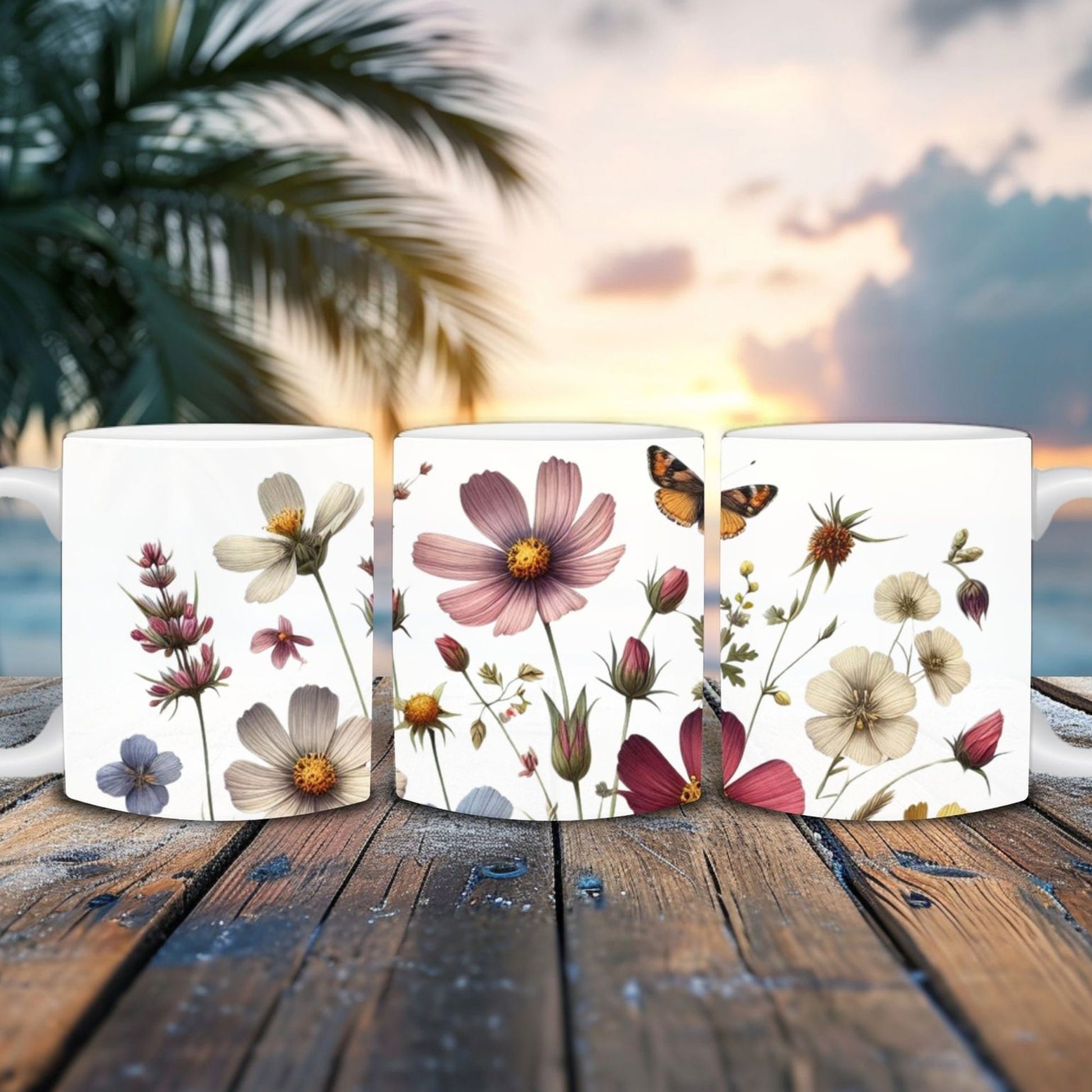 Wildflowers Ceramic Mug, 11 Oz Coffee Mug, Vintage Boho Flowers Tea Cup, Meadow Flowers Nature Mug, Floral Birthday Gift, Flowers Lover Gift