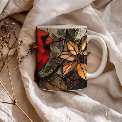 Cardinal Stained Glass Mug, Birds Lover Tea Cup, Nature Lover Gift, Decorative Ceramic Mug 11 Oz, Red Cardinal Tea Cup, Mug Idea Gift