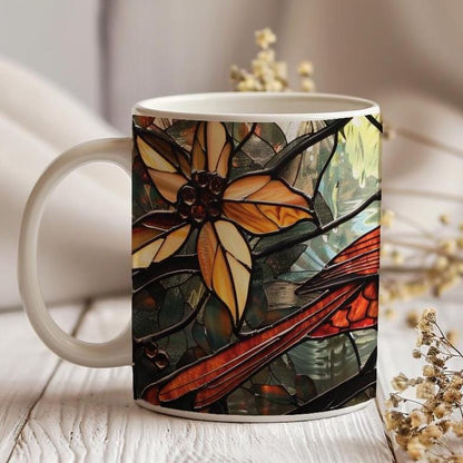 Cardinal Stained Glass Mug, Birds Lover Tea Cup, Nature Lover Gift, Decorative Ceramic Mug 11 Oz, Red Cardinal Tea Cup, Mug Idea Gift