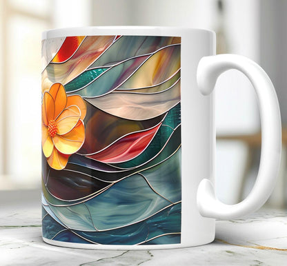 Stained Glass Flowers Mug: Botanical Ceramic Coffee Cup