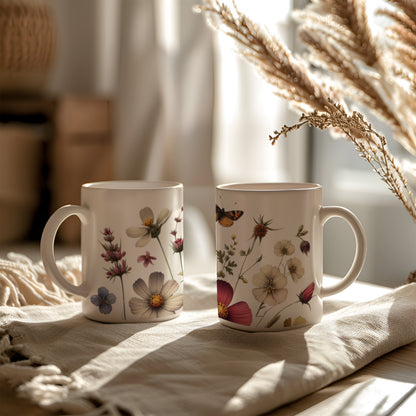 Wildflowers Ceramic Mug, 11 Oz Coffee Mug, Vintage Boho Flowers Tea Cup, Meadow Flowers Nature Mug, Floral Birthday Gift, Flowers Lover Gift
