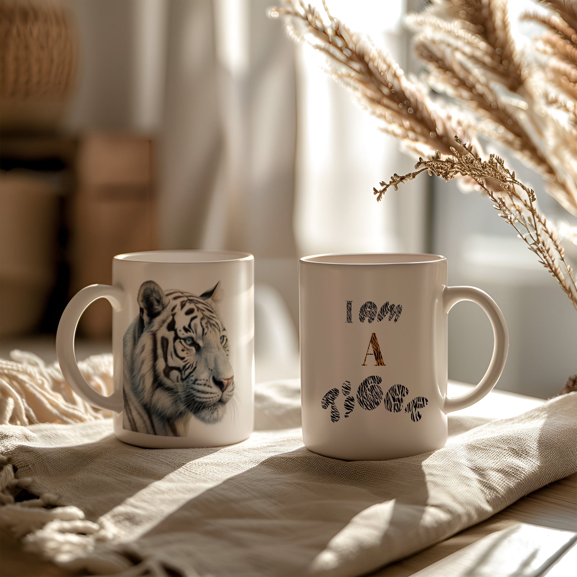 Tiger Mug, Ceramic 11oz Tiger Coffee Mug With Text, Wildlife Tea Cup for Animals Lover, Tiger's Lover Gift, I am a Tiger Text
