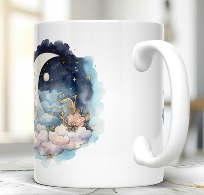 Moon and Stars Mug, Celestial Ceramic Tea Cup, 11 Oz Drinkware for Coffee Tea Lover, Perfect Gift for Dreamer, Who Loves Watching Stars
