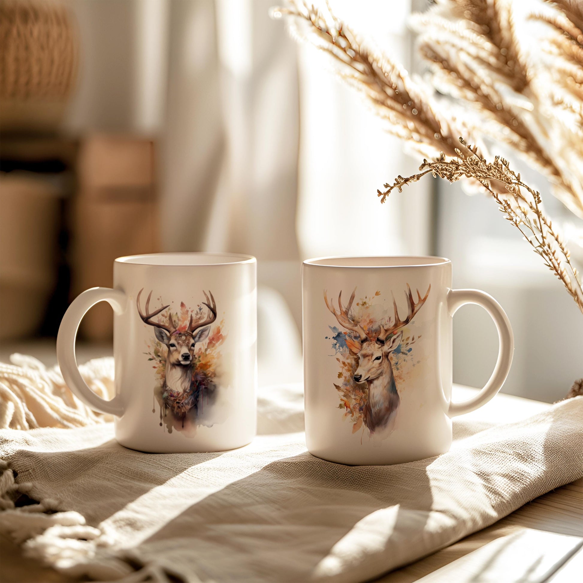 Forest Deer Mug, 11 Oz Ceramic Cup, Nature Inspired Mug, Green Forest Mug, Forest Animal, Deer Cup, Nature Lover Gift, Birthday Gift Idea