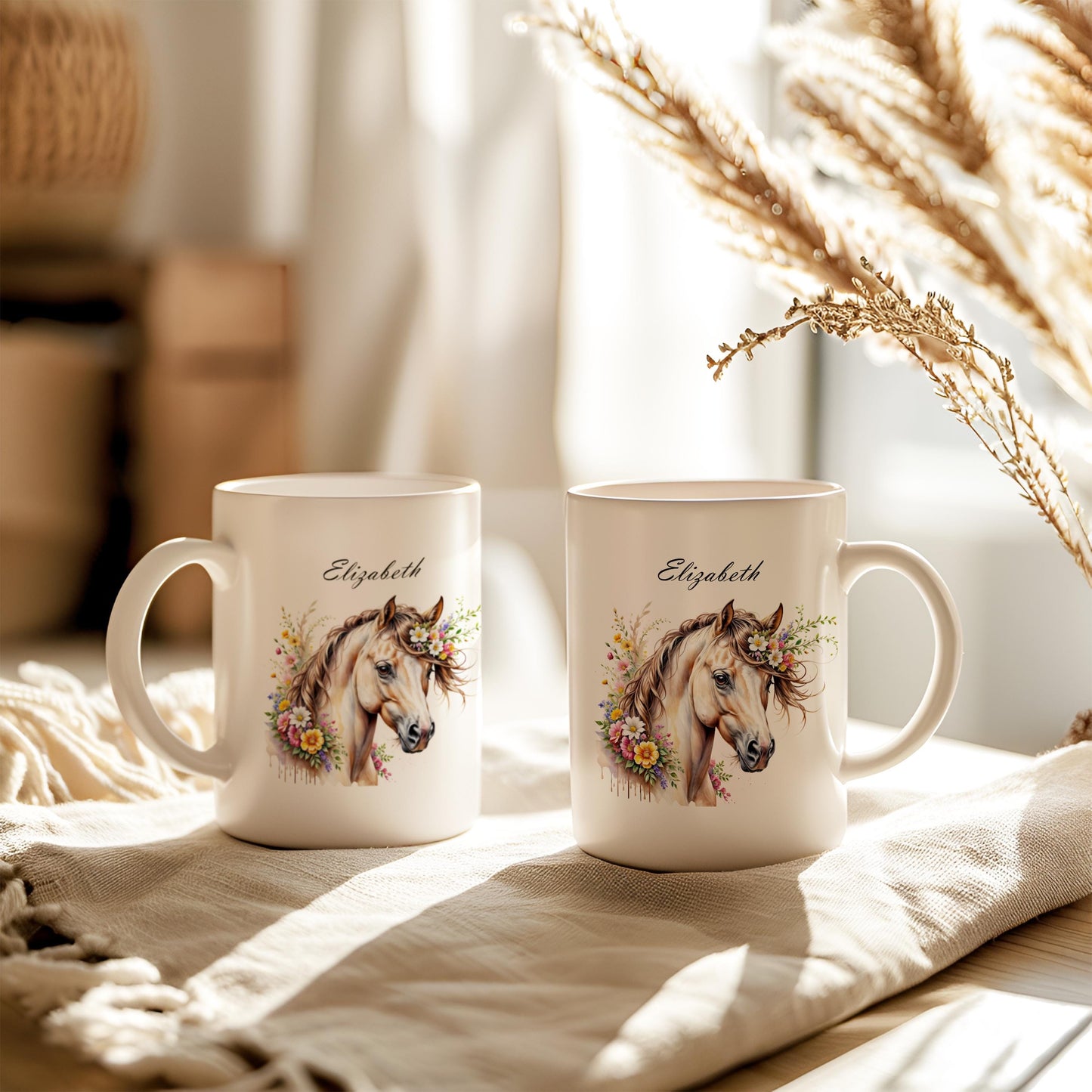 Personalized Ceramic Mug With Horse Portrait, 11 Oz Mug for Coffee Lovers, Tea Cup, Equestrian gift, Name Tea Cup, Horses Lover Gift