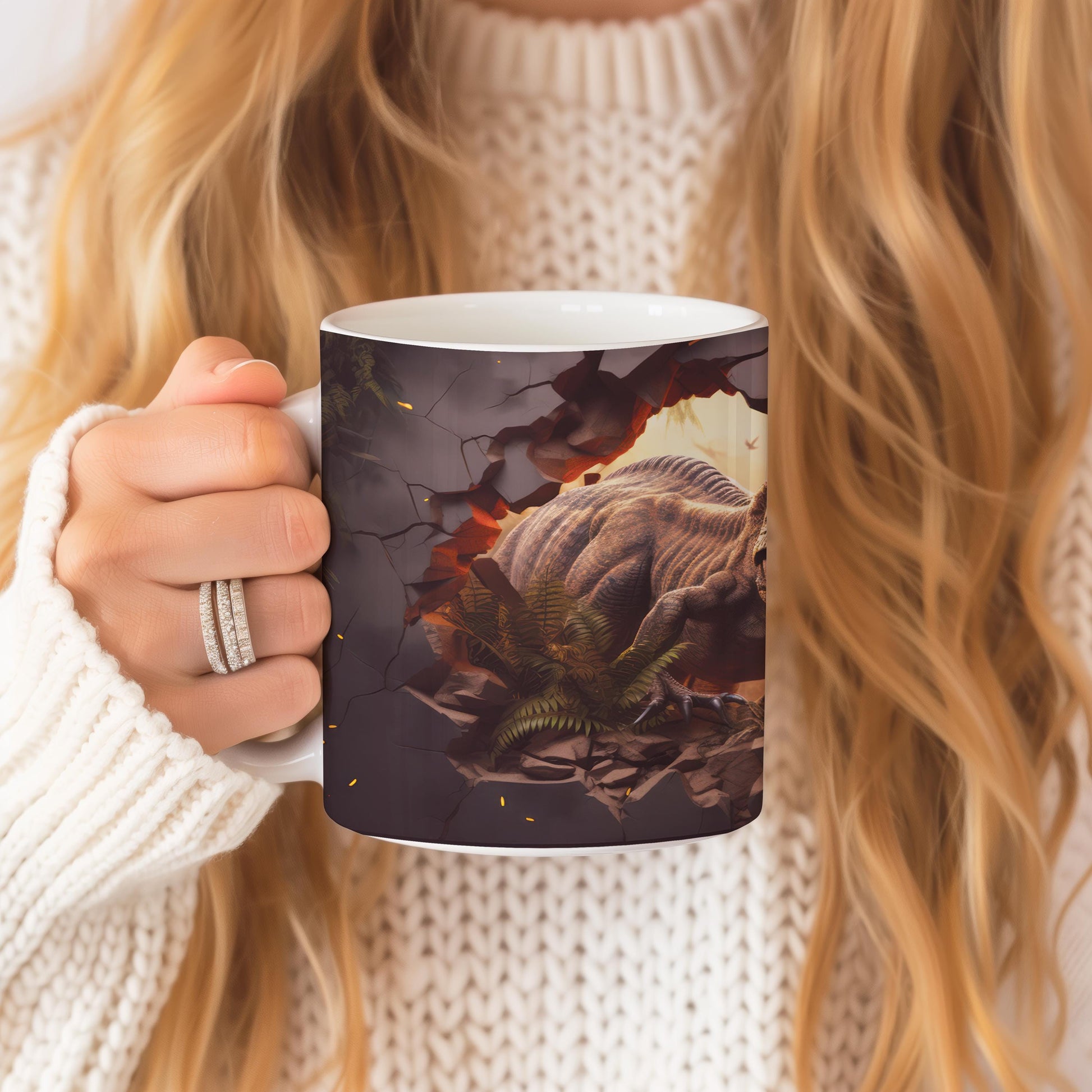 T Rex Mug, Dino Coffee Mug, Scarry Mug Gift, Ceramic 11 Oz Mug, Birthday Gift, Dinosaur Lover Gift, Original Present, Kitchen Accessories