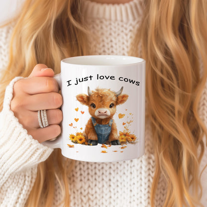 Cow Mug, Farm Animals Tea Cup, Highland Cow Gift Mug, 11oz Ceramic Mug for Cows Lover, Nature Lover Gifts, Fall Colors, Cute Animl Mug