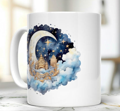 Moon and Stars Mug, Celestial Ceramic Tea Cup, 11 Oz Drinkware for Coffee Tea Lover, Perfect Gift for Dreamer, Who Loves Watching Stars