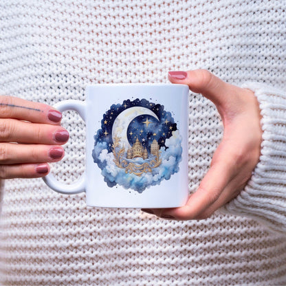 Moon and Stars Mug, Celestial Ceramic Tea Cup, 11 Oz Drinkware for Coffee Tea Lover, Perfect Gift for Dreamer, Who Loves Watching Stars