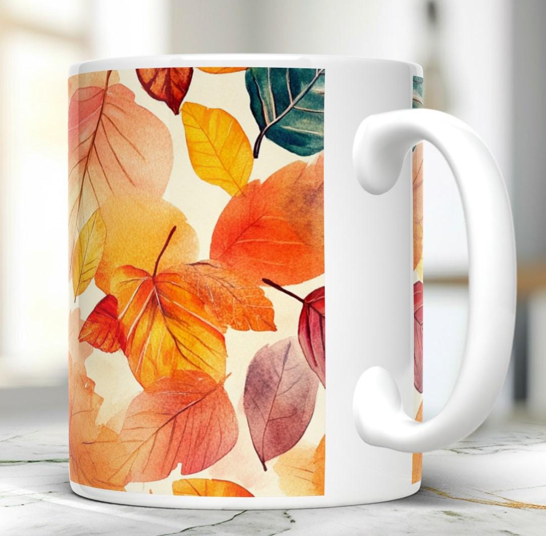 Fall Leaves Mug, 11 Oz Ceramic Cup, Tea Coffee Lover's Gift, Gift for Nature Lover, Red Leaf Mug, Gfit for Mom, Appreciation Teachers Gift