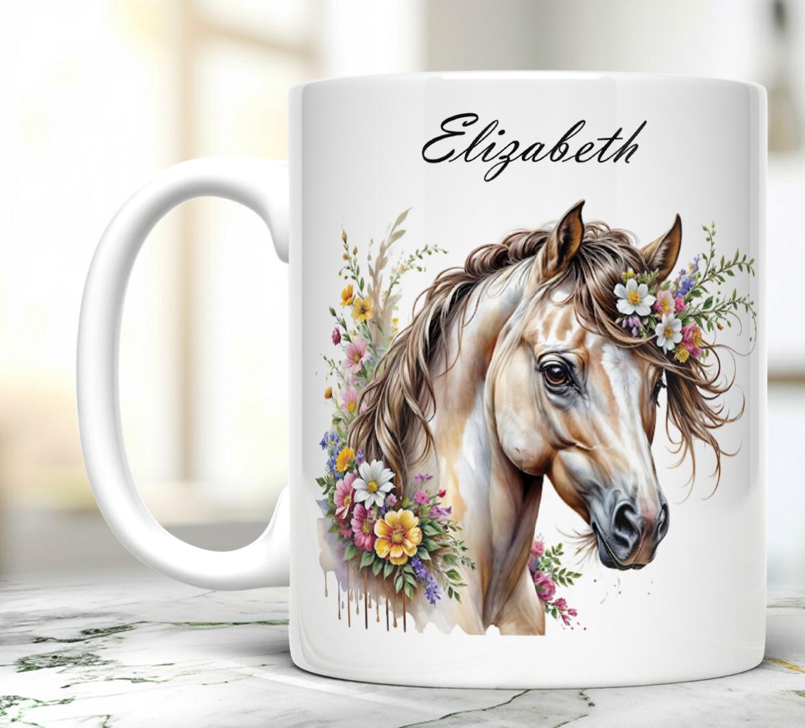 Personalized Ceramic Mug With Horse Portrait, 11 Oz Mug for Coffee Lovers, Tea Cup, Equestrian gift, Name Tea Cup, Horses Lover Gift