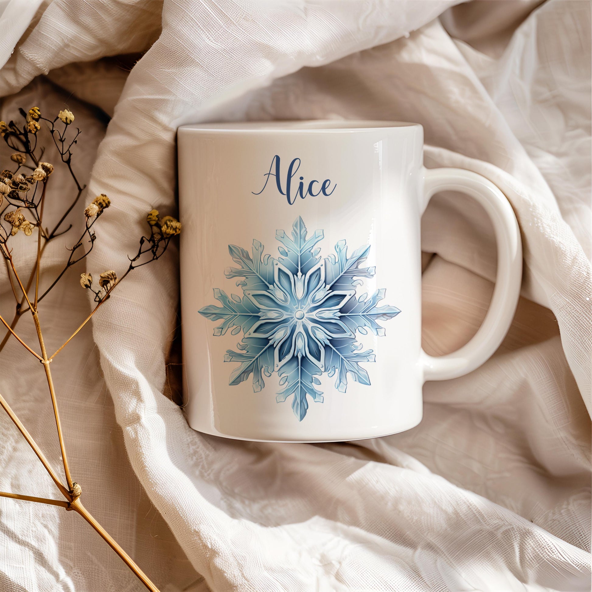 Snowflakes Mug, Personalized Tea Cup, 11 Oz Ceramic Mug, Christmas Gift, Winter Borned Gift, Chocolate Mug, Christmas Decor