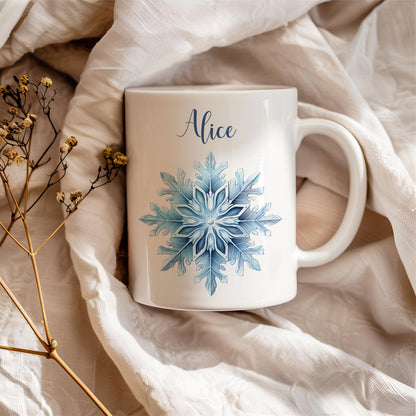Snowflakes Mug, Personalized Tea Cup, 11 Oz Ceramic Mug, Christmas Gift, Winter Borned Gift, Chocolate Mug, Christmas Decor