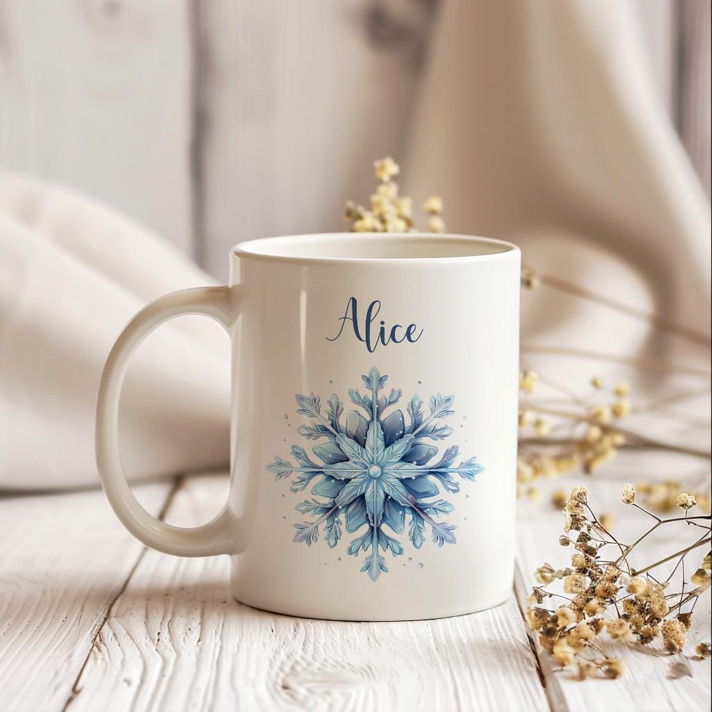 Snowflakes Mug, Personalized Tea Cup, 11 Oz Ceramic Mug, Christmas Gift, Winter Borned Gift, Chocolate Mug, Christmas Decor