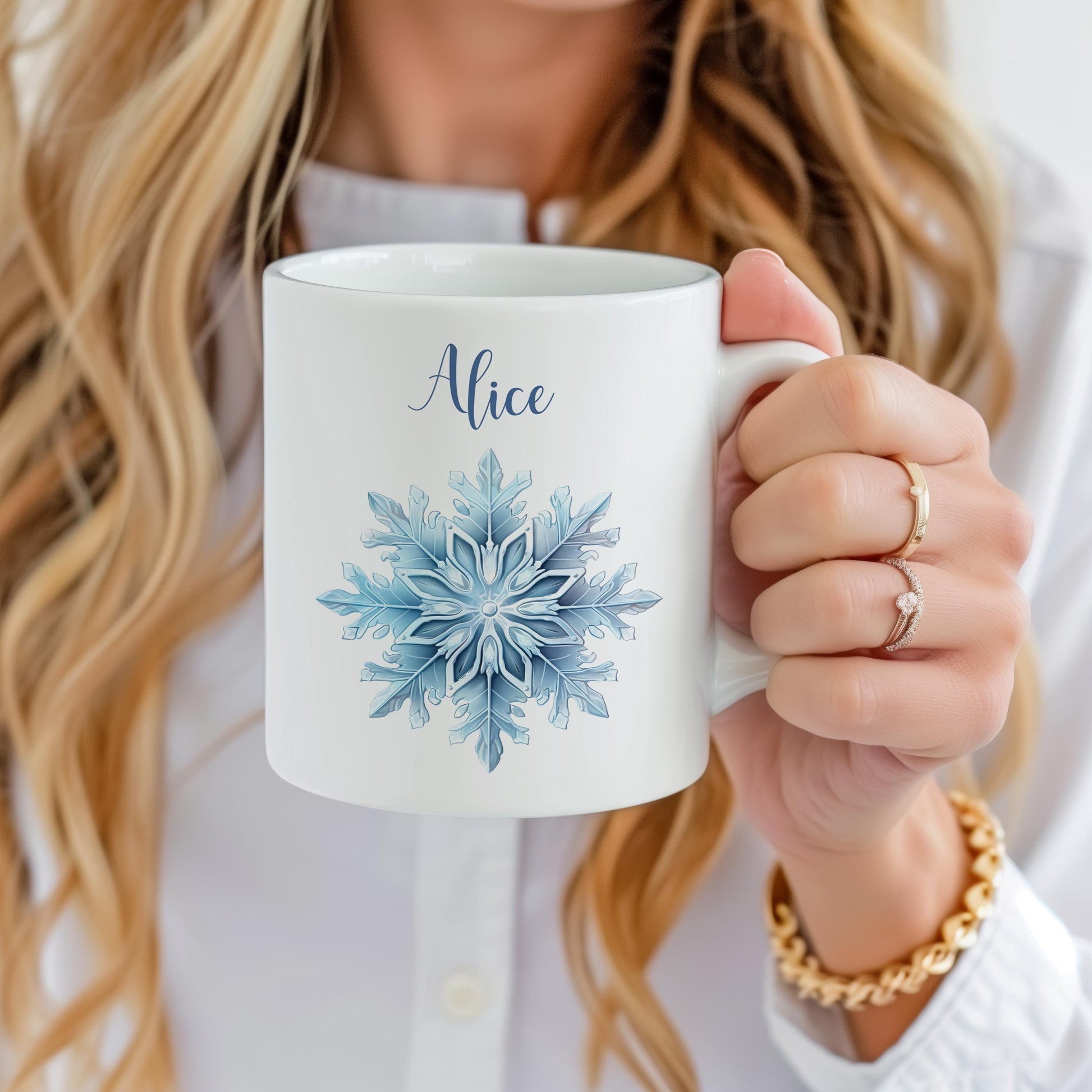 Snowflakes Mug, Personalized Tea Cup, 11 Oz Ceramic Mug, Christmas Gift, Winter Borned Gift, Chocolate Mug, Christmas Decor
