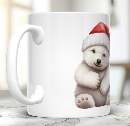 Christmas Bear Mug, Ceramic 11 Oz Tea Cup, Christmas Eve Box Idea, HotChocolate Mug, Gift for Kids, Winter Mug with Polar Bear