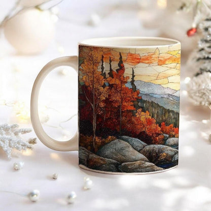 Fall Landscape Mug, Ceramic 11 Oz Tea Cup for Autumn Lovers, Gift for Nature Lovers, Best Gift Idea, Fall Forest Mug for Coffee Lovers