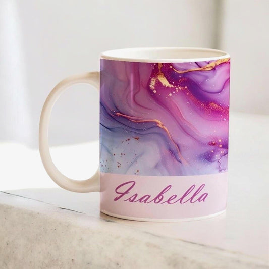 Personalized Pink Marble Mug: Custom Name Coffee Cup