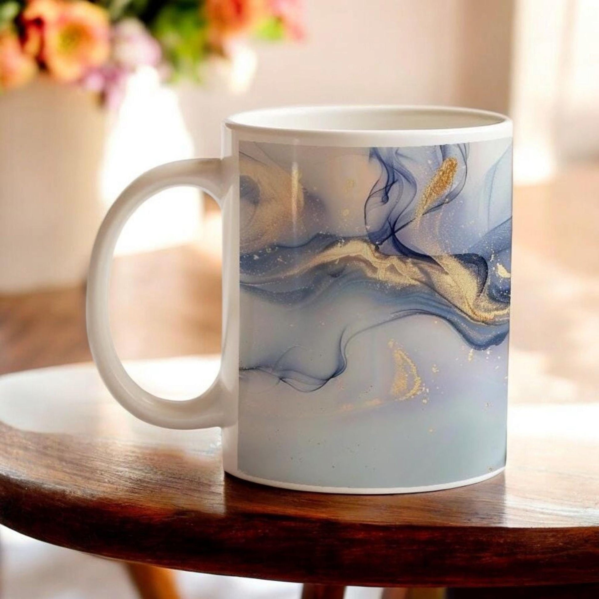 Blue Smoke Ceramic Mug: Handmade Marble Coffee Cup (11 oz)