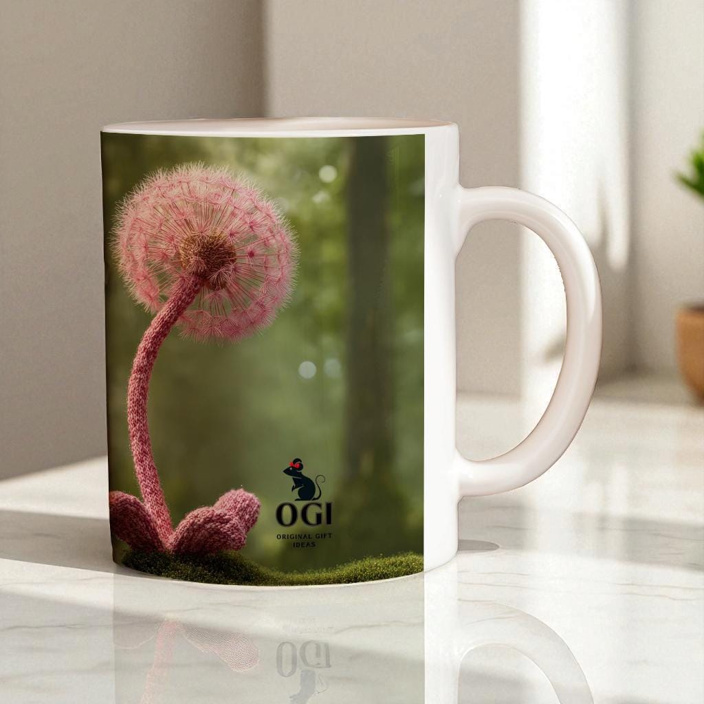 Cute Snail Mug 3, Coffee Cup with Handmade Print with Wool Felt Snail and Dandelion Images for Nature, Forest Animals Lover Gift