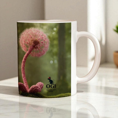 Cute Snail Mug 3, Coffee Cup with Handmade Print with Wool Felt Snail and Dandelion Images for Nature, Forest Animals Lover Gift