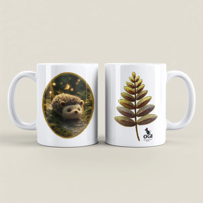 Mug with Wool Felt Hedgehog Image, Handmade Ceramic Coffee Cup with Fluffy Forest Animal, Cozy Nature Gift for Animal Lovers, Cute Drinkware