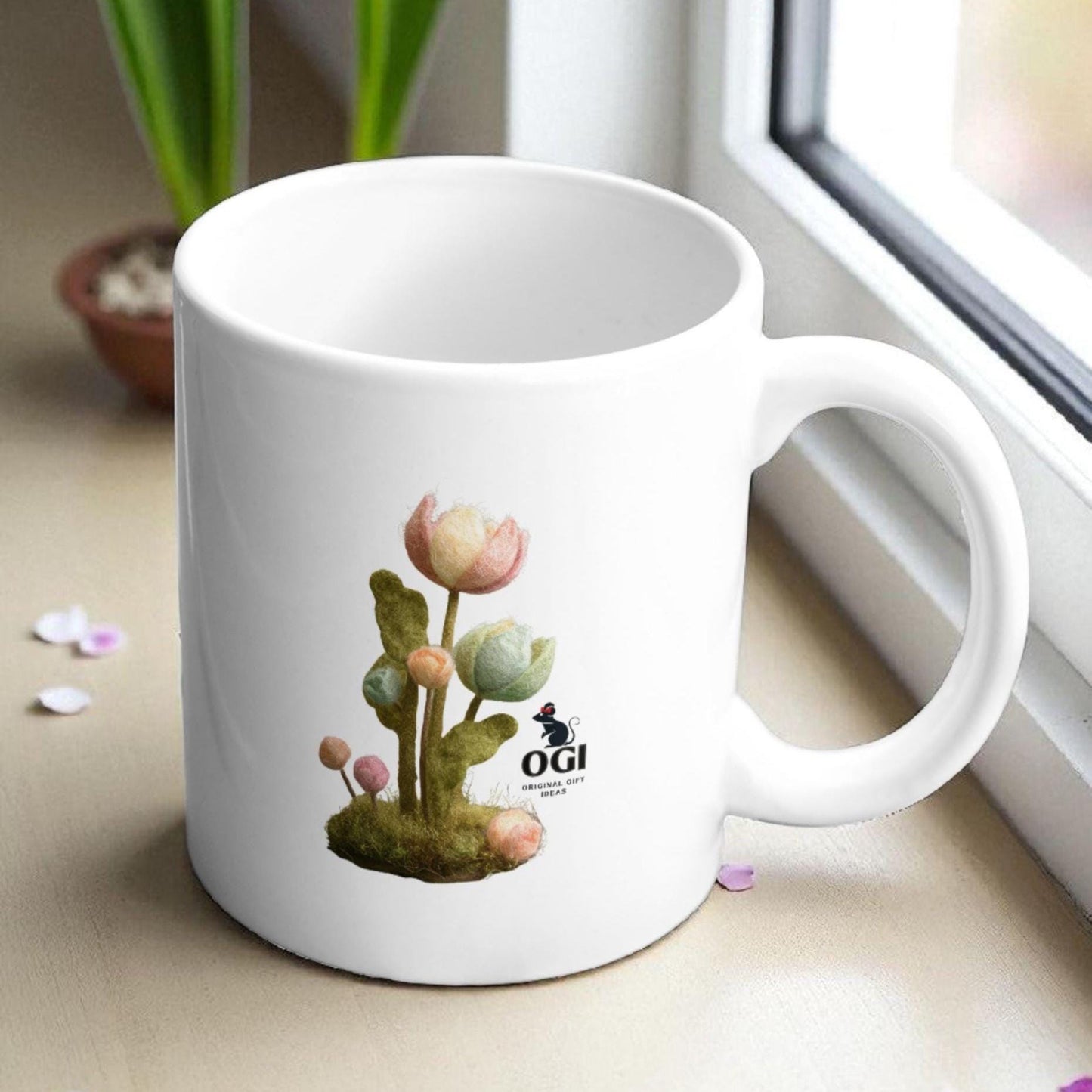 Mug with Wool Felt Fish Image, Custom Printed Ceramic Coffee Cup, Cute Forest Animal Lover Drinkware, Cozy Nature Inspired Gift Idea