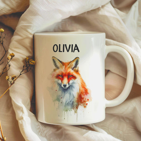 Personalized Fox Mug: 11 Oz Ceramic Tea Cup, Animal Lover Gift