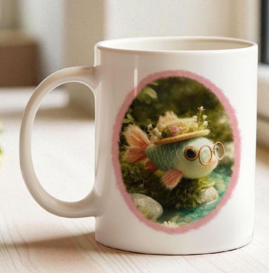 Wool Felt Fish Mug: Handmade Ceramic Coffee Cup, Cottagecore Gift