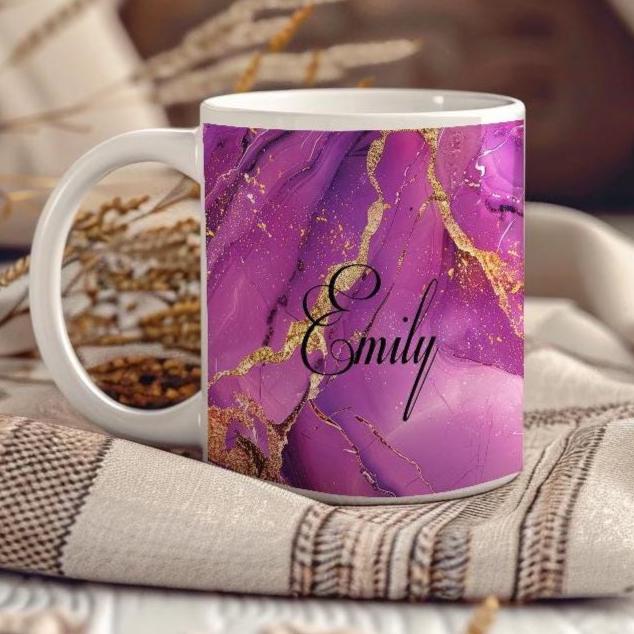 Personalized Purple Marble Mug Custom Name Coffee Tea Cup Gift