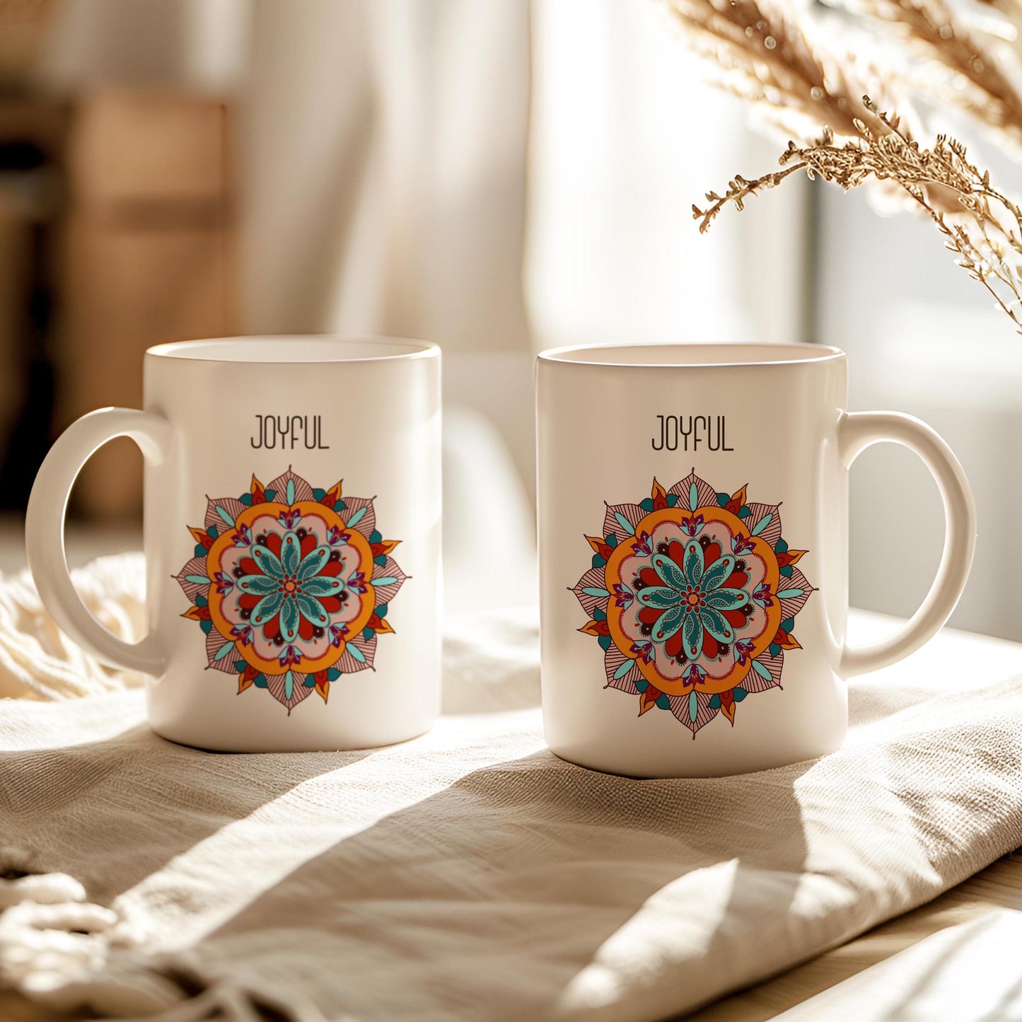 Mandala Mug, Joyful Tea Cup, Gift for Yoga Enthusiast, Ceramic Mug 11 Oz, Harmony Lover Mug, Joyful Mandala Gift, Coffee Lover Gift