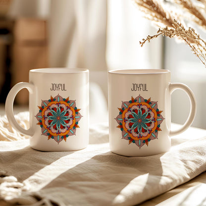 Mandala Mug, Joyful Tea Cup, Gift for Yoga Enthusiast, Ceramic Mug 11 Oz, Harmony Lover Mug, Joyful Mandala Gift, Coffee Lover Gift