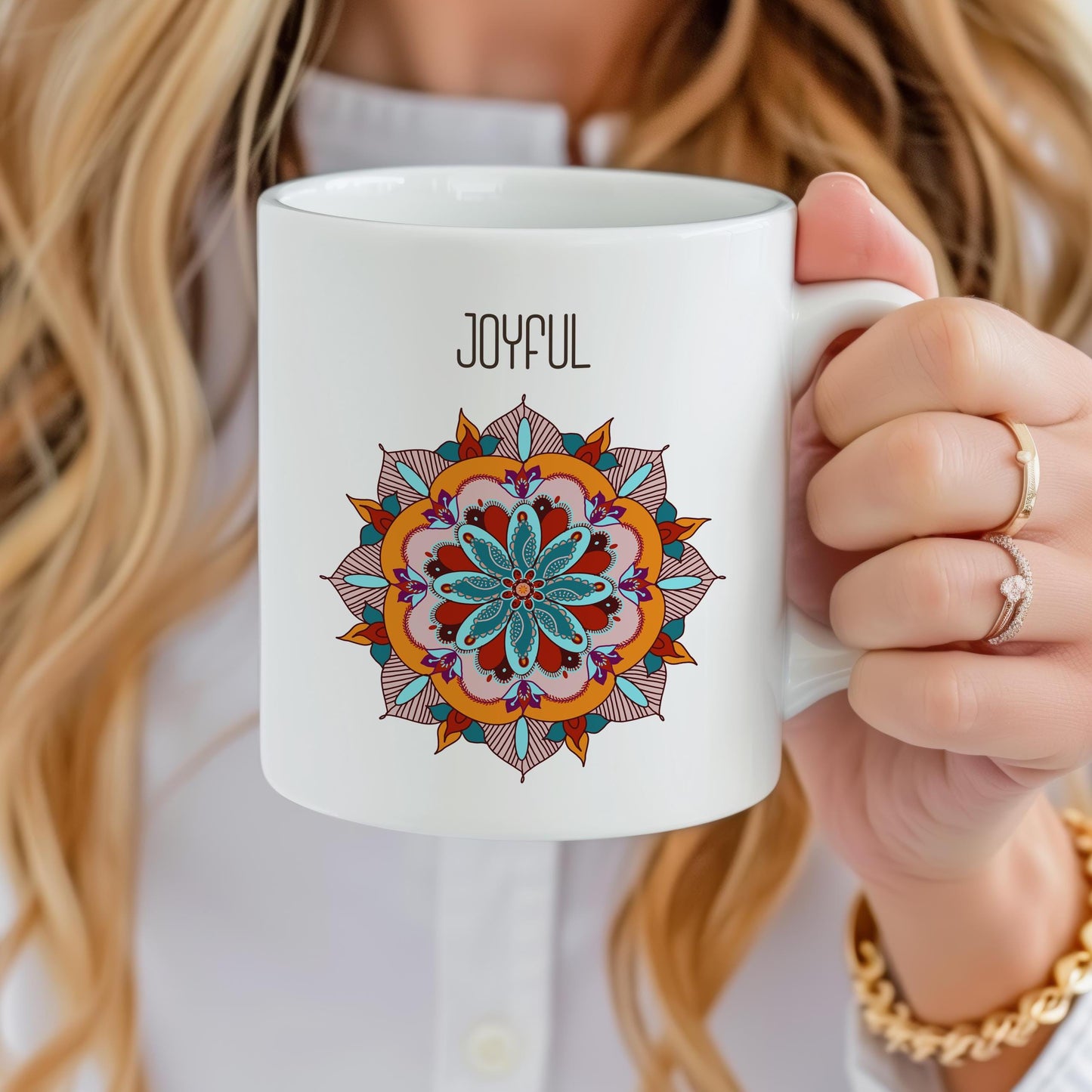 Mandala Mug, Joyful Tea Cup, Gift for Yoga Enthusiast, Ceramic Mug 11 Oz, Harmony Lover Mug, Joyful Mandala Gift, Coffee Lover Gift