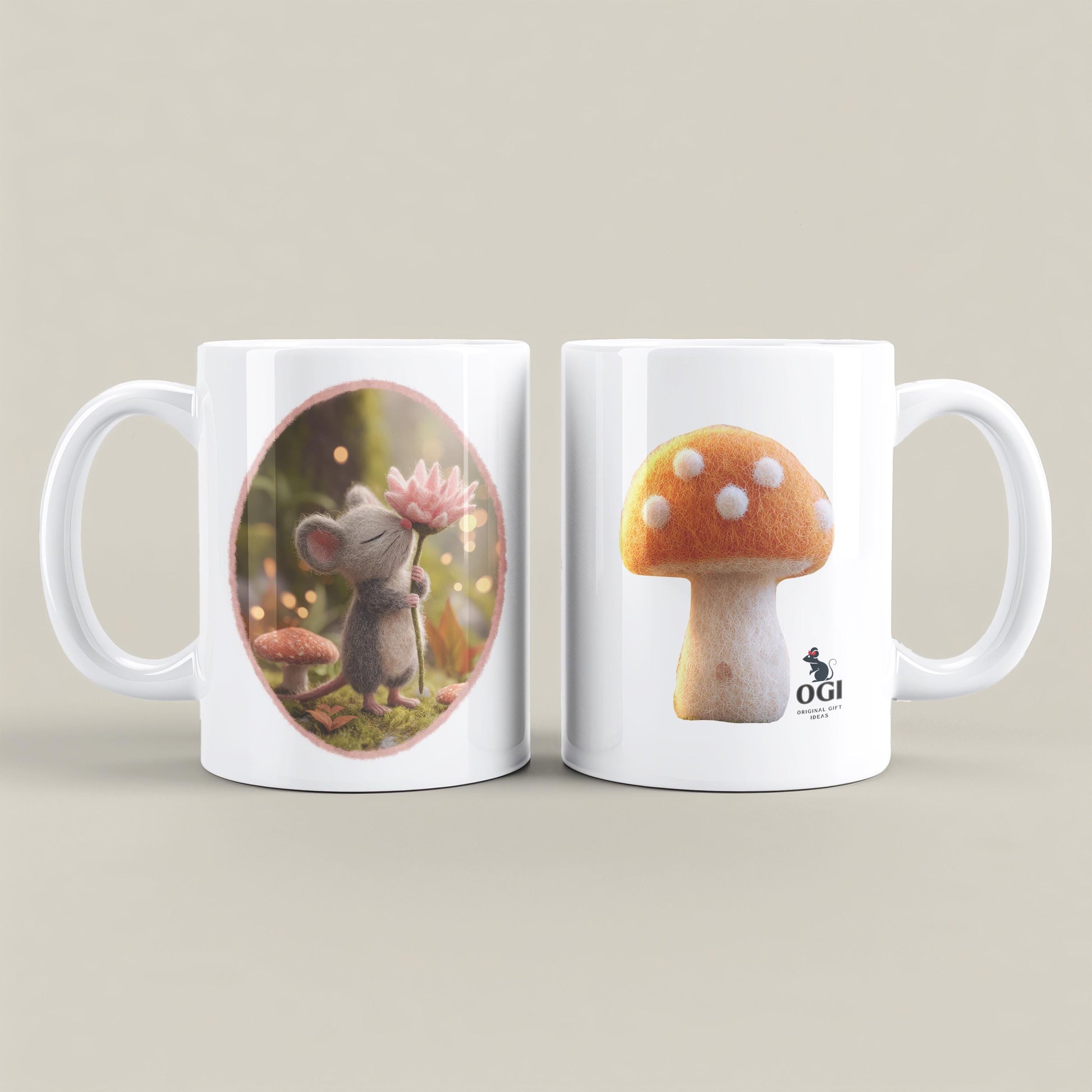 Mug with Wool Felt Mouse Image, Handmade Ceramic Coffee Cup with Fluffy Forest Animal, Cute Gift for Animal Lovers, Tea Lovers Present