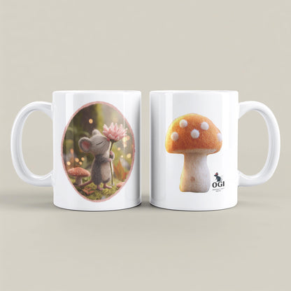 Mug with Wool Felt Mouse Image, Handmade Ceramic Coffee Cup with Fluffy Forest Animal, Cute Gift for Animal Lovers, Tea Lovers Present